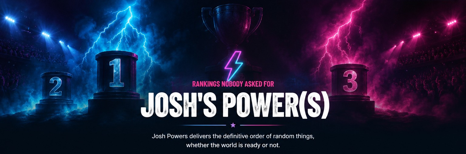 Josh's Power(s): Rankings Nobody Asked For, with neon podiums and lightning